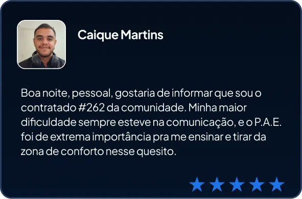 Depoimento do nosso aluno Caique, informando que conseguiu entrar para área de dados