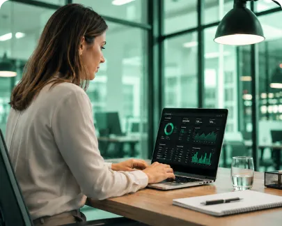 aluna da comunidade trabalhando em um deshboard de dados