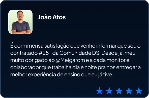 Depoimento do aluno João, informando que conseguiu entrar para área de dados