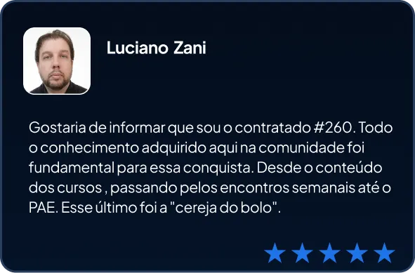Nosso aluno Luciano informando que conseguiu uma vaga na área de dados