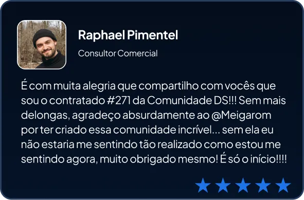 Aluno da comunidade ds, Raphael, feliz por conseguir entrar na área de dados