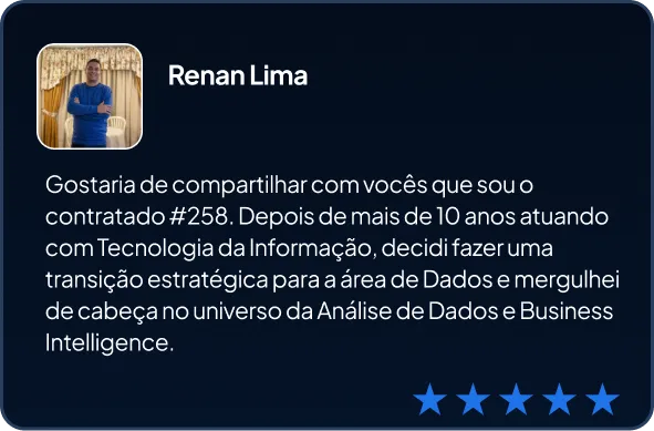 Depoimento do aluno da comunidade ds, Renan, feliz por conseguir uma vaga na área de dados
